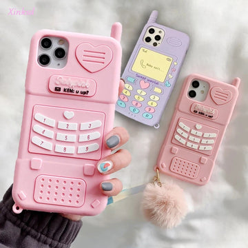Cute Pink Love Heart Kid Girl Gift Phone Case For iphone 12 11 Pro Max Mini SE 2020 XR XS X 6s 7 8 Plus Soft Silicone Back Cover