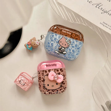 Earphone Case For Airpods 4 2 3 1 Pro 2 Cute Sanrio Hello Kitty Leopard Print  Wireless Bluetooth Headset Protective Soft Cover
