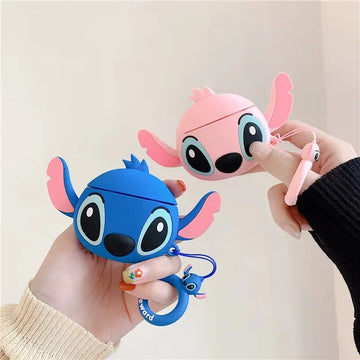 For AirPods 4 3 2 1 Pro Pro2 Earphone Case 3D Stitch Couple Cartoon Silicone Protective Headphone Box With Pendant Cover